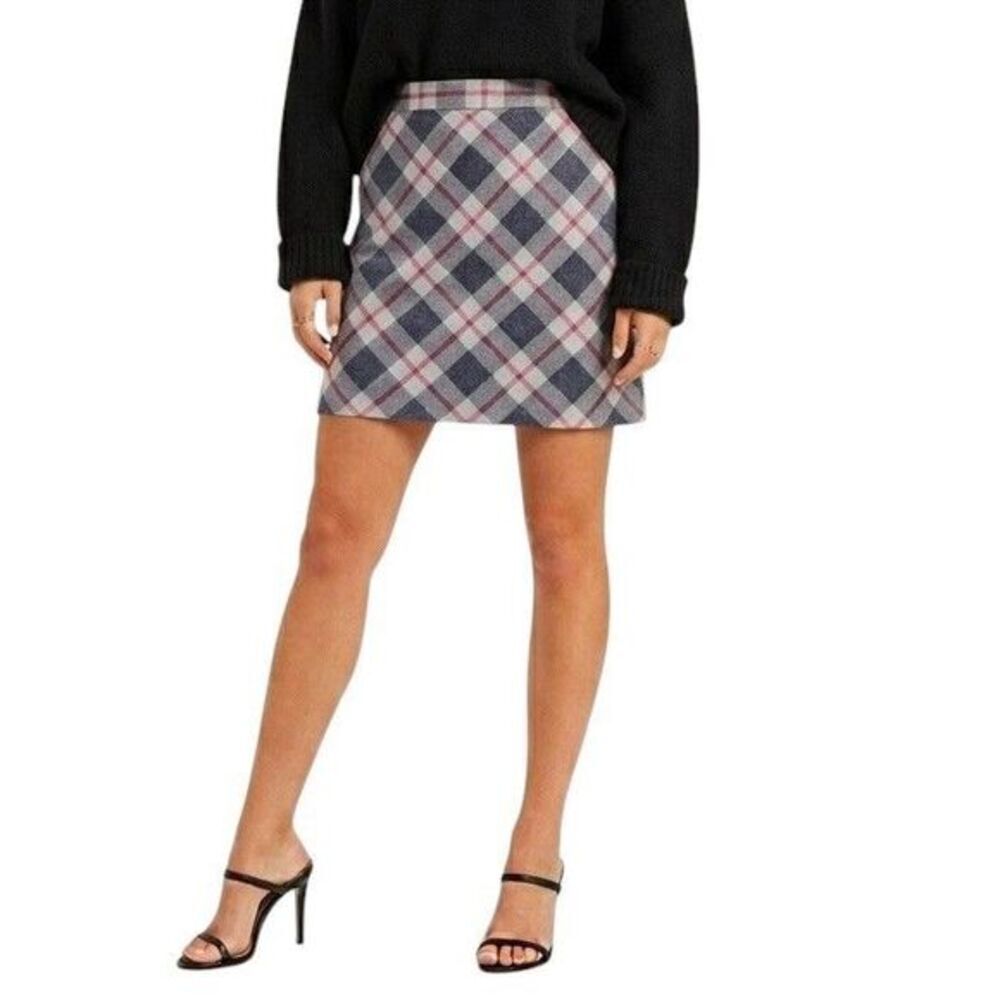 Merona Womens Plaid Tartan Mini Skirt Preppy Wool Blend Work Career Office Sz 12